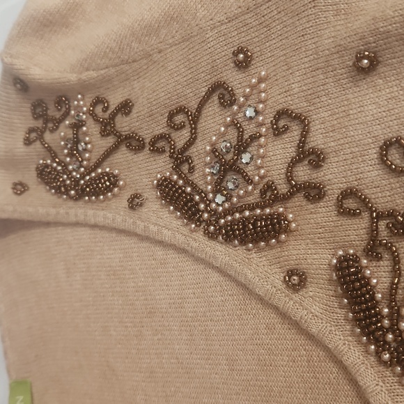 Sigrid Olsen size S camel silk beaded sweater - Picture 5 of 8